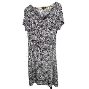 George Dress Draping Neck Belt Black White Cheetah Animal Print XL 16 18 Career